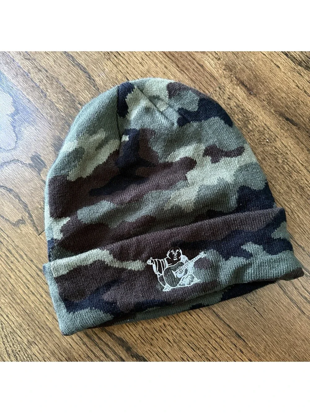 True Religion Camo Buddha Beanie Hat Embroidered Y2K Streetwear One Size
